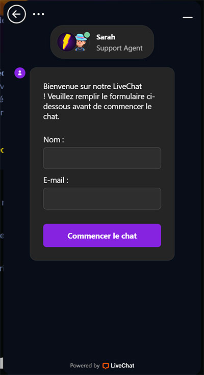 Wino Casino support client