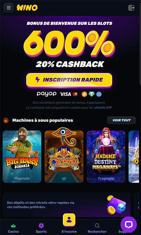 Wino Casino mobile